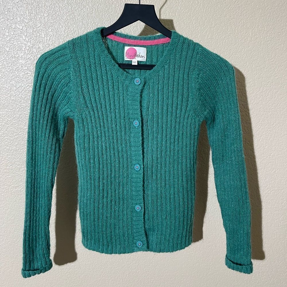 Mini Boden Teal Ribbed Cardigan